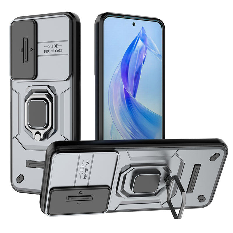 For Honor 90 Lite 5G / X50i 5G Case PC+TPU Slide Camera Lid Phone Cover with Kickstand