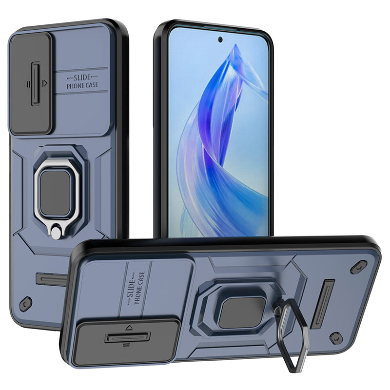 For Honor 90 Lite 5G / X50i 5G Case PC+TPU Slide Camera Lid Phone Cover with Kickstand