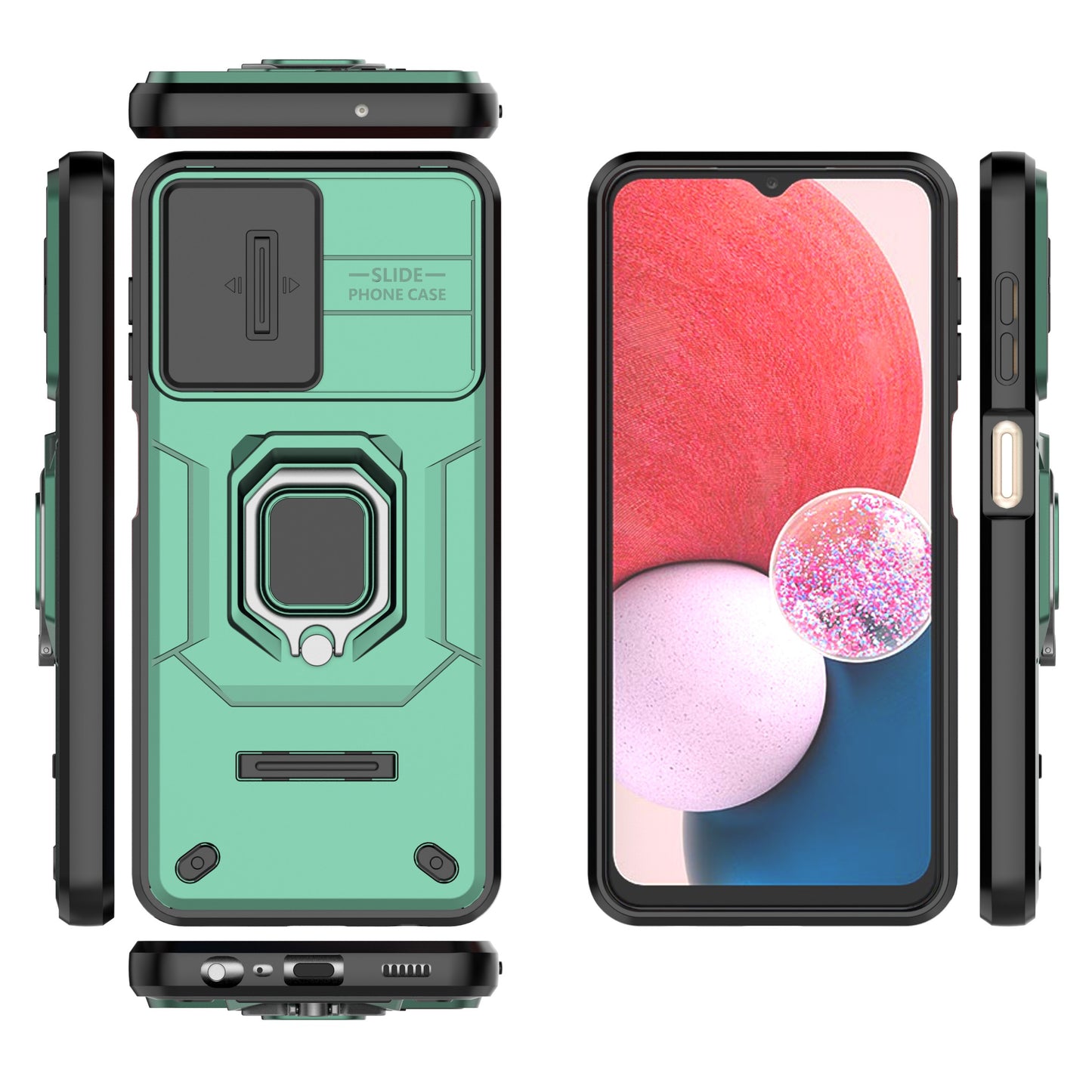 For Samsung Galaxy A13 4G / 5G Case PC+TPU Kickstand Phone Cover with Slide Camera Lid