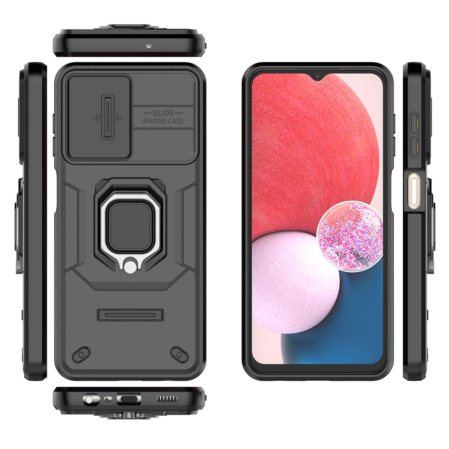 For Samsung Galaxy A13 4G / 5G Case PC+TPU Kickstand Phone Cover with Slide Camera Lid