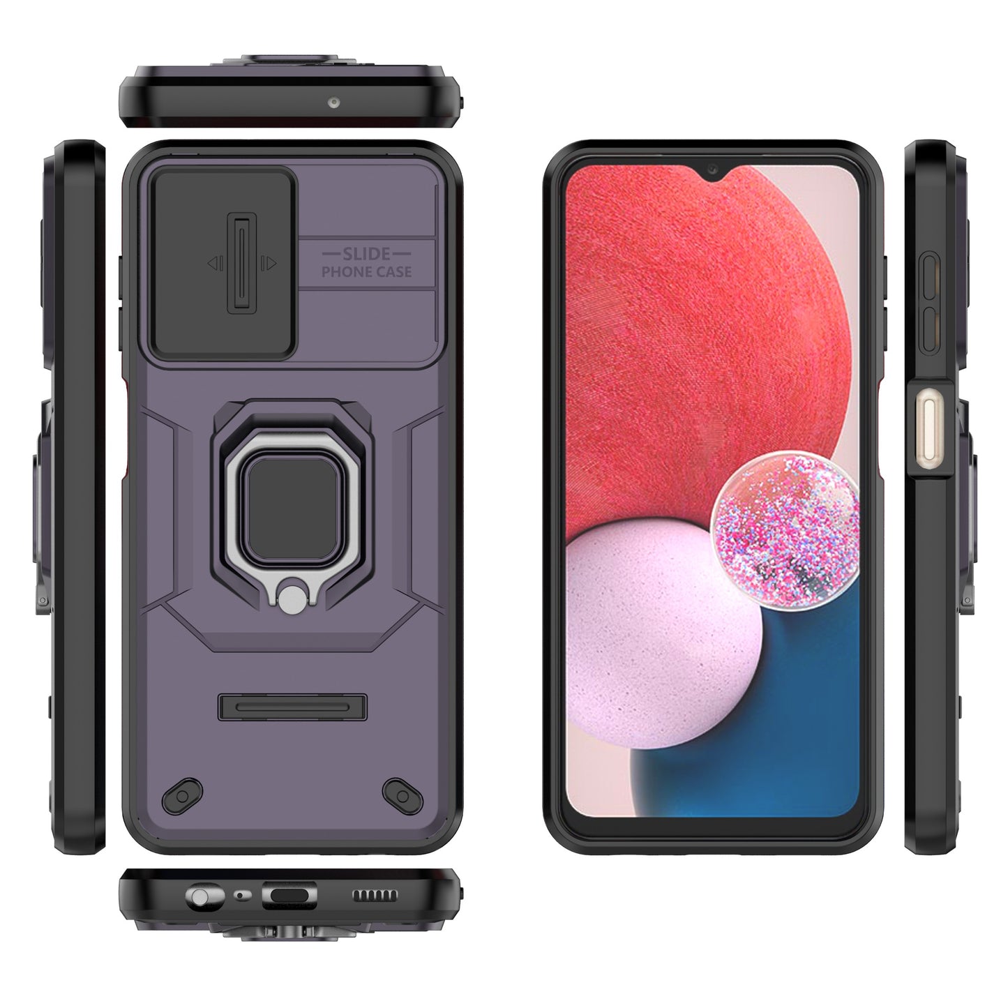 For Samsung Galaxy A13 4G / 5G Case PC+TPU Kickstand Phone Cover with Slide Camera Lid