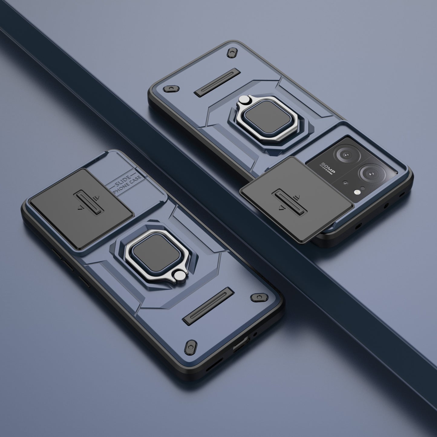 For Xiaomi Redmi K60 Ultra / 13T / 13T Pro Back Cover Slide Lens Lid PC+TPU Kickstand Phone Case