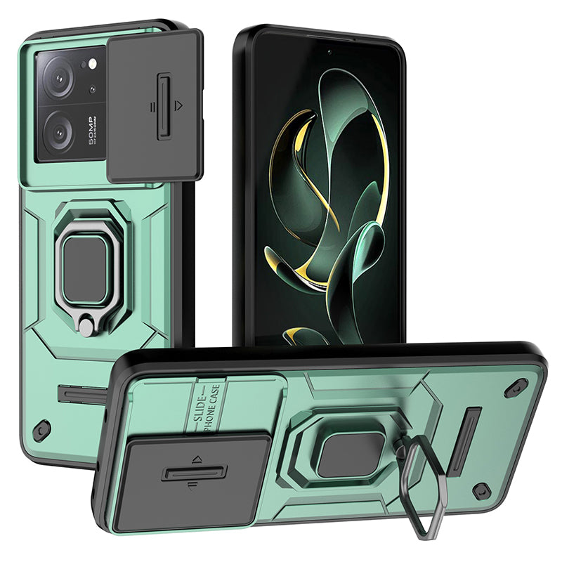 For Xiaomi Redmi K60 Ultra / 13T / 13T Pro Back Cover Slide Lens Lid PC+TPU Kickstand Phone Case