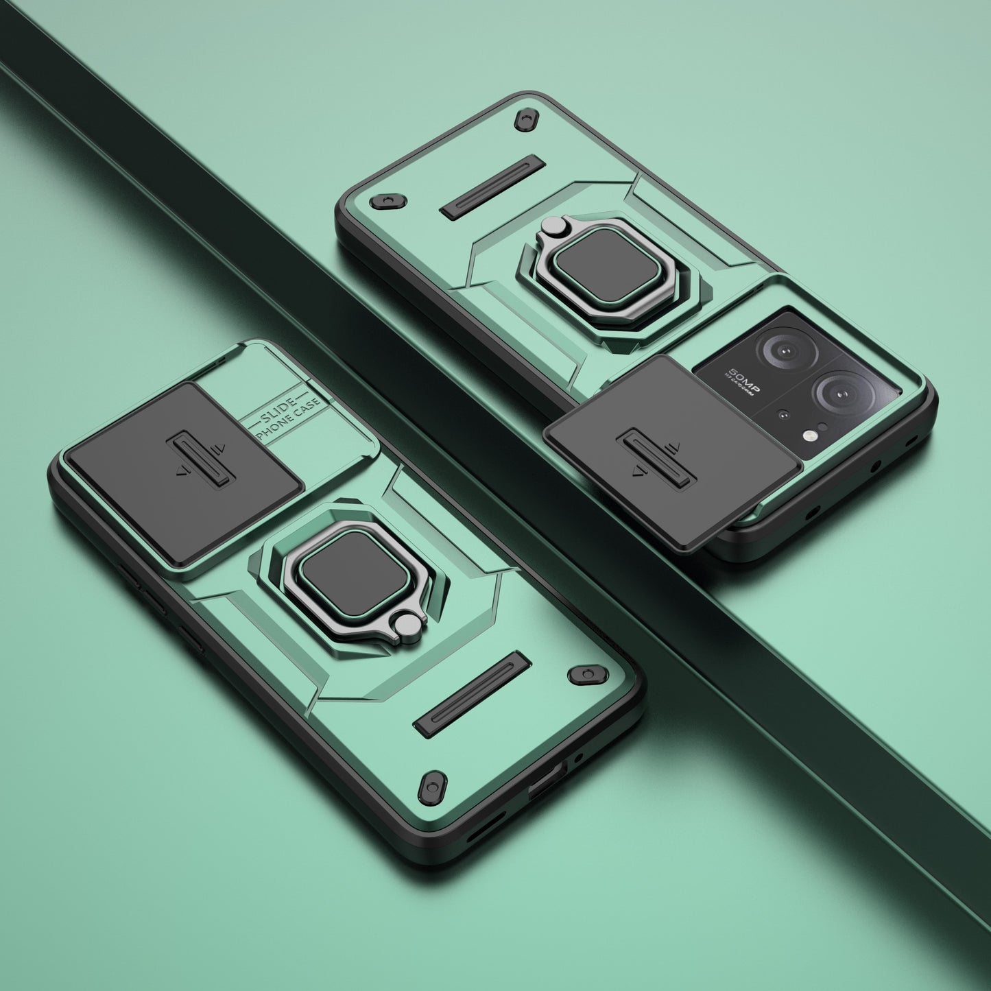 For Xiaomi Redmi K60 Ultra / 13T / 13T Pro Back Cover Slide Lens Lid PC+TPU Kickstand Phone Case