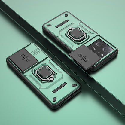 For Xiaomi Redmi K60 Ultra / 13T / 13T Pro Back Cover Slide Lens Lid PC+TPU Kickstand Phone Case