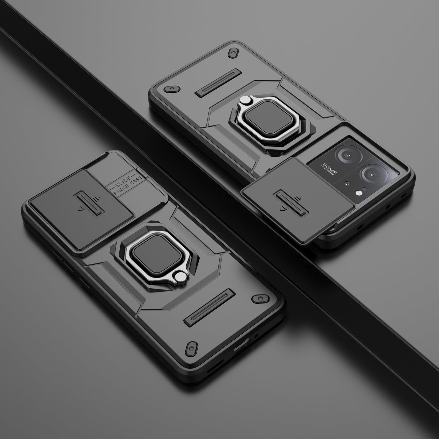 For Xiaomi Redmi K60 Ultra / 13T / 13T Pro Back Cover Slide Lens Lid PC+TPU Kickstand Phone Case