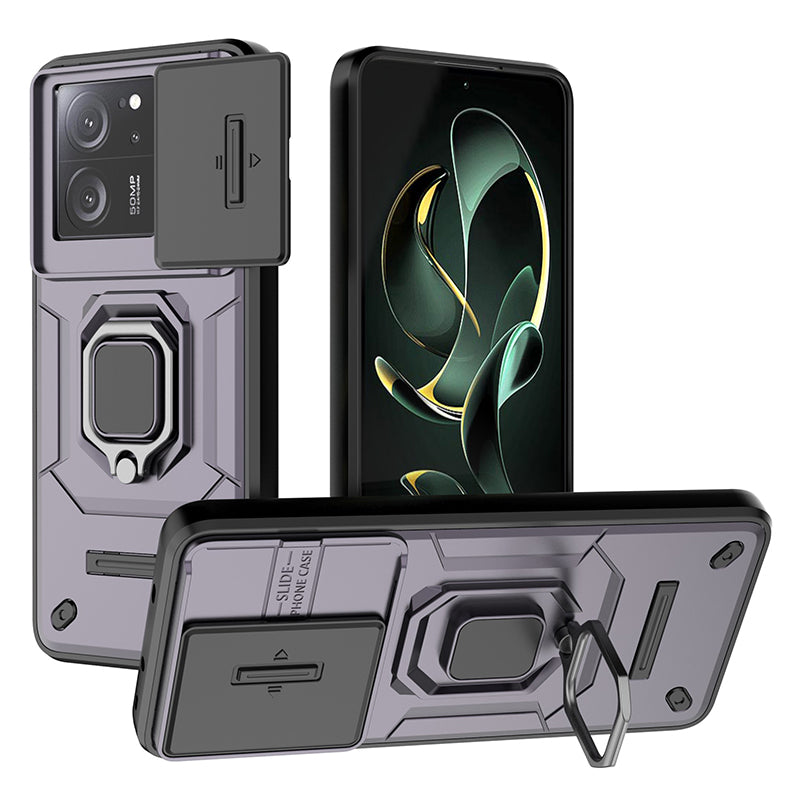 For Xiaomi Redmi K60 Ultra / 13T / 13T Pro Back Cover Slide Lens Lid PC+TPU Kickstand Phone Case