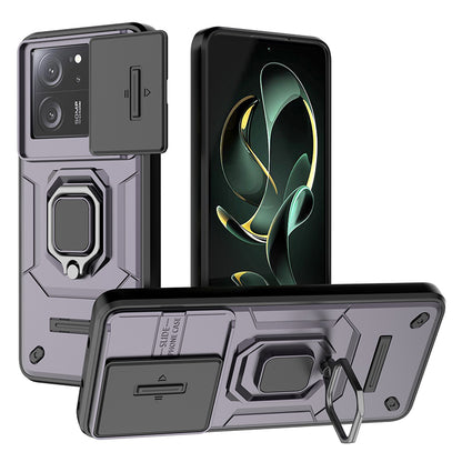 For Xiaomi Redmi K60 Ultra / 13T / 13T Pro Back Cover Slide Lens Lid PC+TPU Kickstand Phone Case