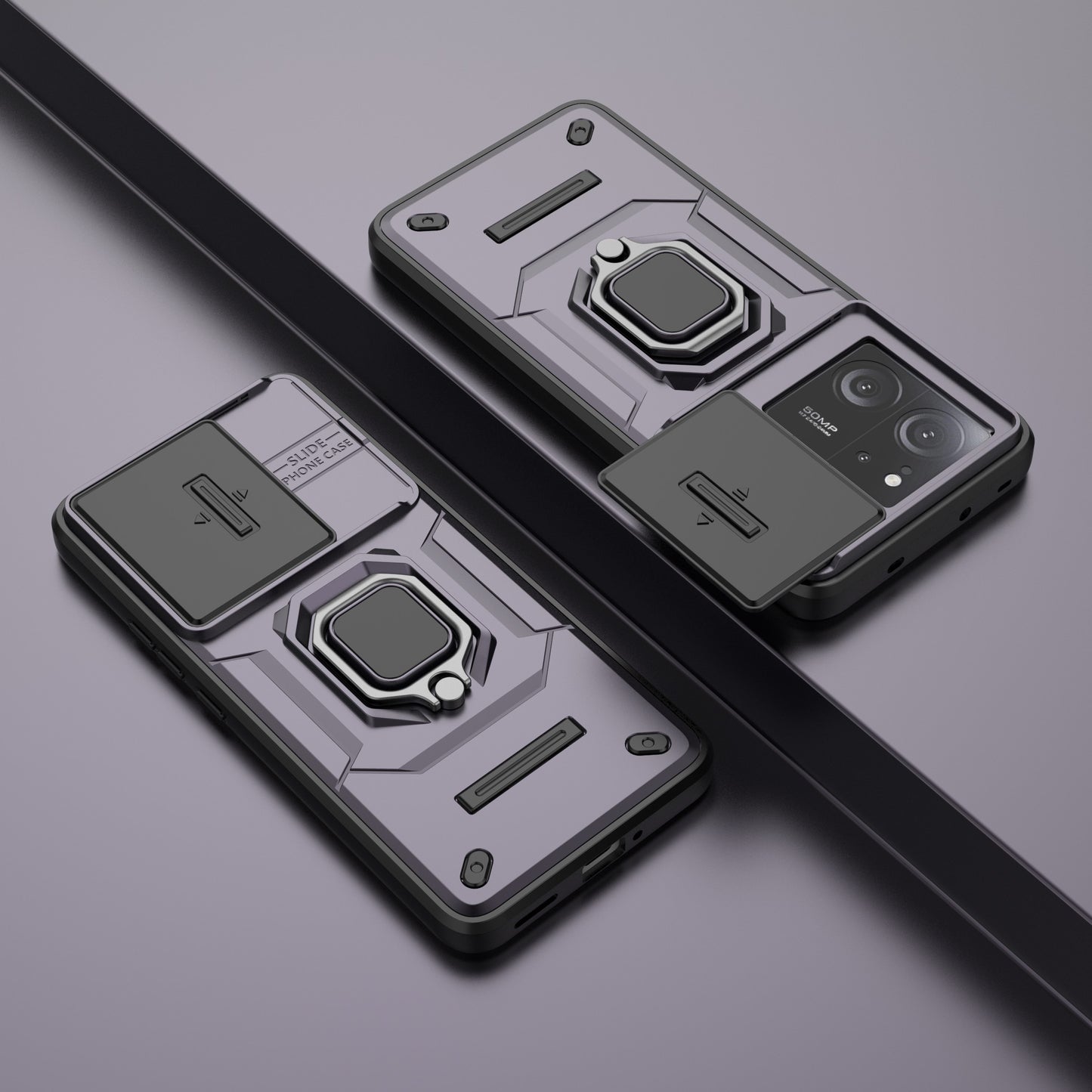 For Xiaomi Redmi K60 Ultra / 13T / 13T Pro Back Cover Slide Lens Lid PC+TPU Kickstand Phone Case