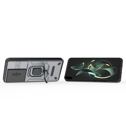 For Xiaomi Redmi K60 Ultra / 13T / 13T Pro Back Cover Slide Lens Lid PC+TPU Kickstand Phone Case
