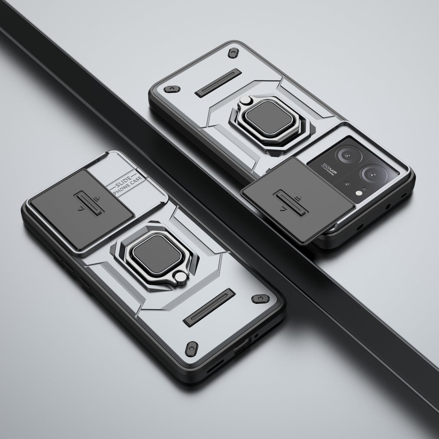 For Xiaomi Redmi K60 Ultra / 13T / 13T Pro Back Cover Slide Lens Lid PC+TPU Kickstand Phone Case