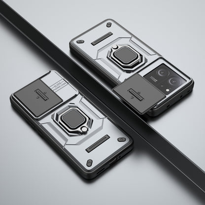 For Xiaomi Redmi K60 Ultra / 13T / 13T Pro Back Cover Slide Lens Lid PC+TPU Kickstand Phone Case