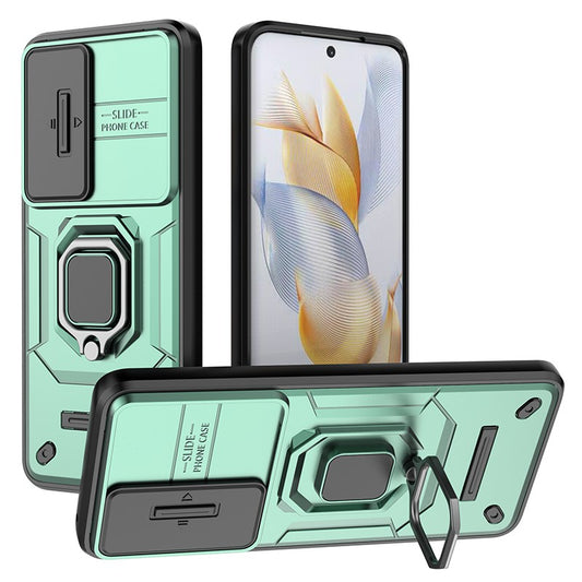 For Honor 90 Pro Cover Slide Lens Lid PC+TPU Phone Back Case with Kickstand