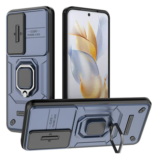 For Honor 90 Pro Cover Slide Lens Lid PC+TPU Phone Back Case with Kickstand