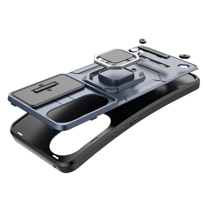 For Honor 90 Pro Cover Slide Lens Lid PC+TPU Phone Back Case with Kickstand
