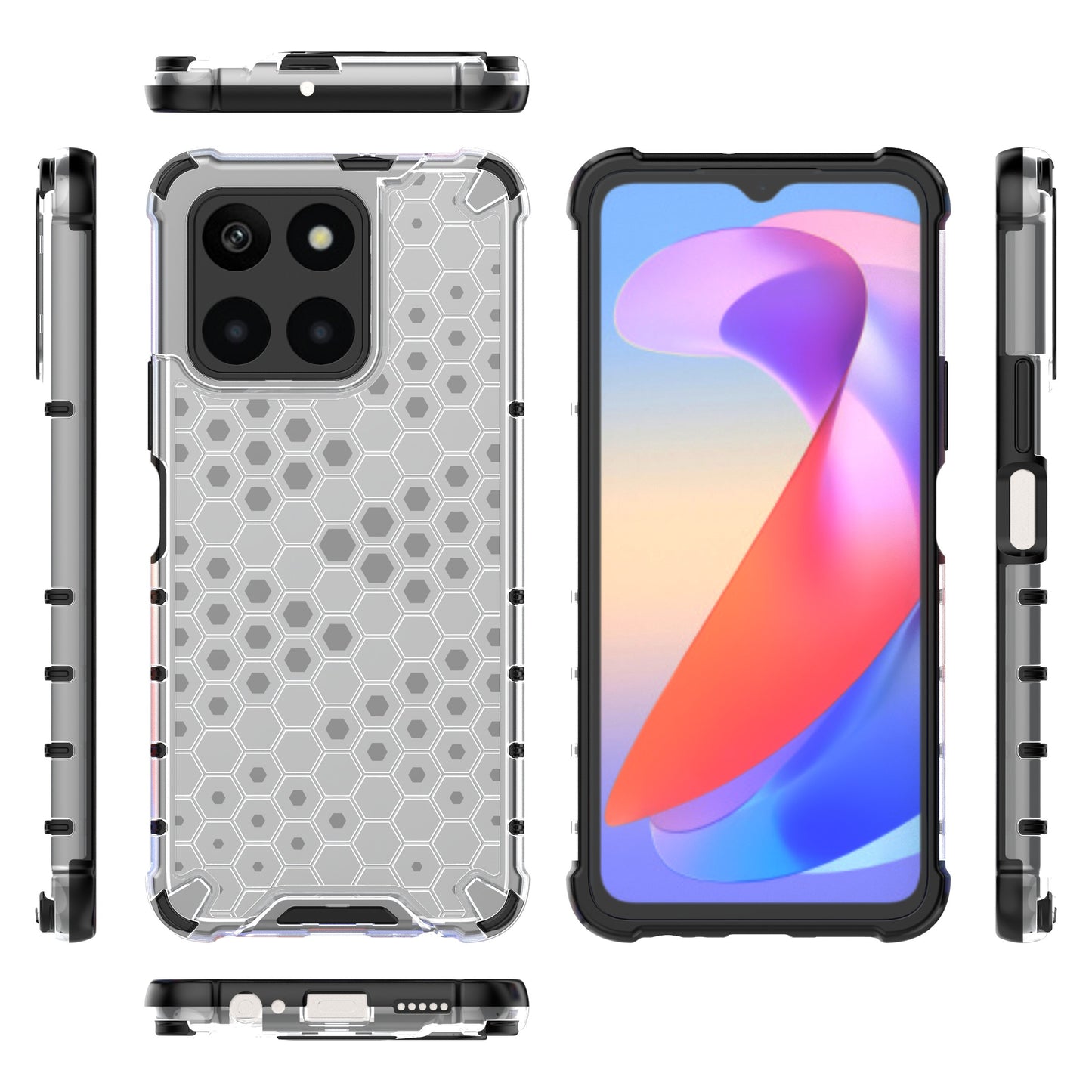 For Honor X6a 4G Case Honeycomb Texture TPU+PC Mobile Phone Cover