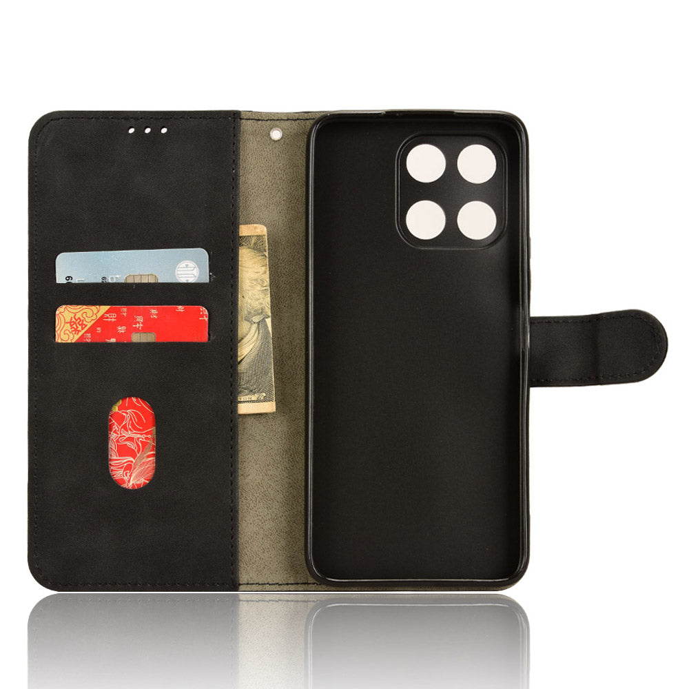 For Honor X6a 4G Case Skin-touch Leather Phone Cover with Wallet Stand