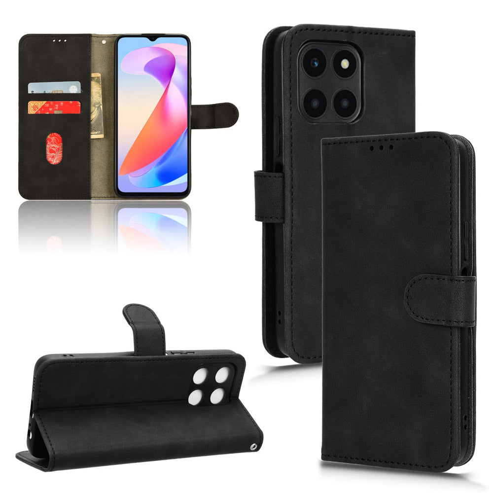 For Honor X6a 4G Case Skin-touch Leather Phone Cover with Wallet Stand