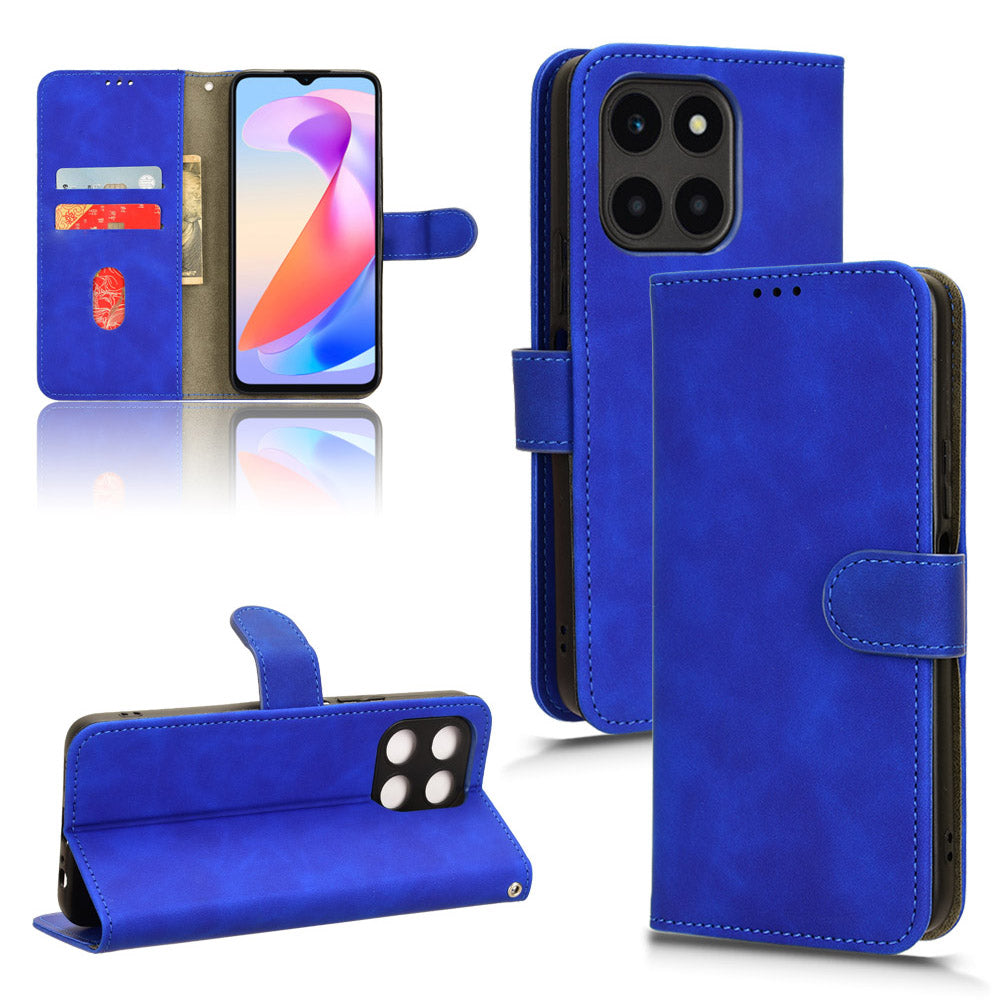 For Honor X6a 4G Case Skin-touch Leather Phone Cover with Wallet Stand
