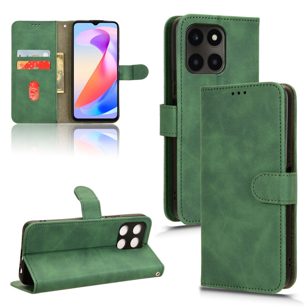 For Honor X6a 4G Case Skin-touch Leather Phone Cover with Wallet Stand