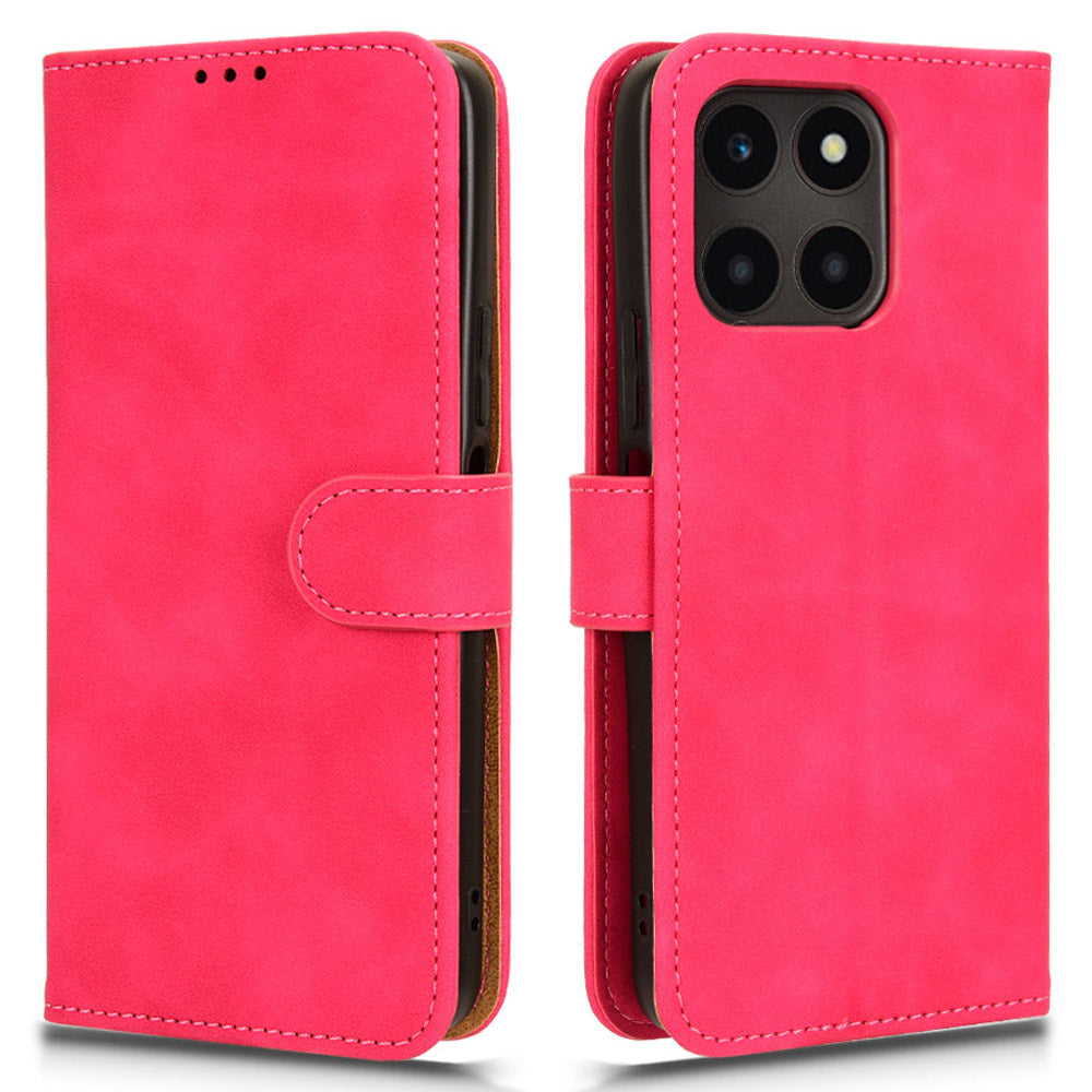 For Honor X6a 4G Case Skin-touch Leather Phone Cover with Wallet Stand