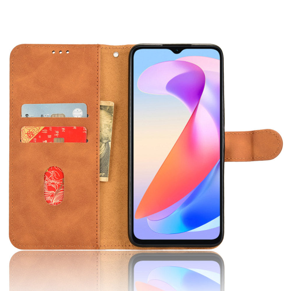For Honor X6a 4G Case Skin-touch Leather Phone Cover with Wallet Stand
