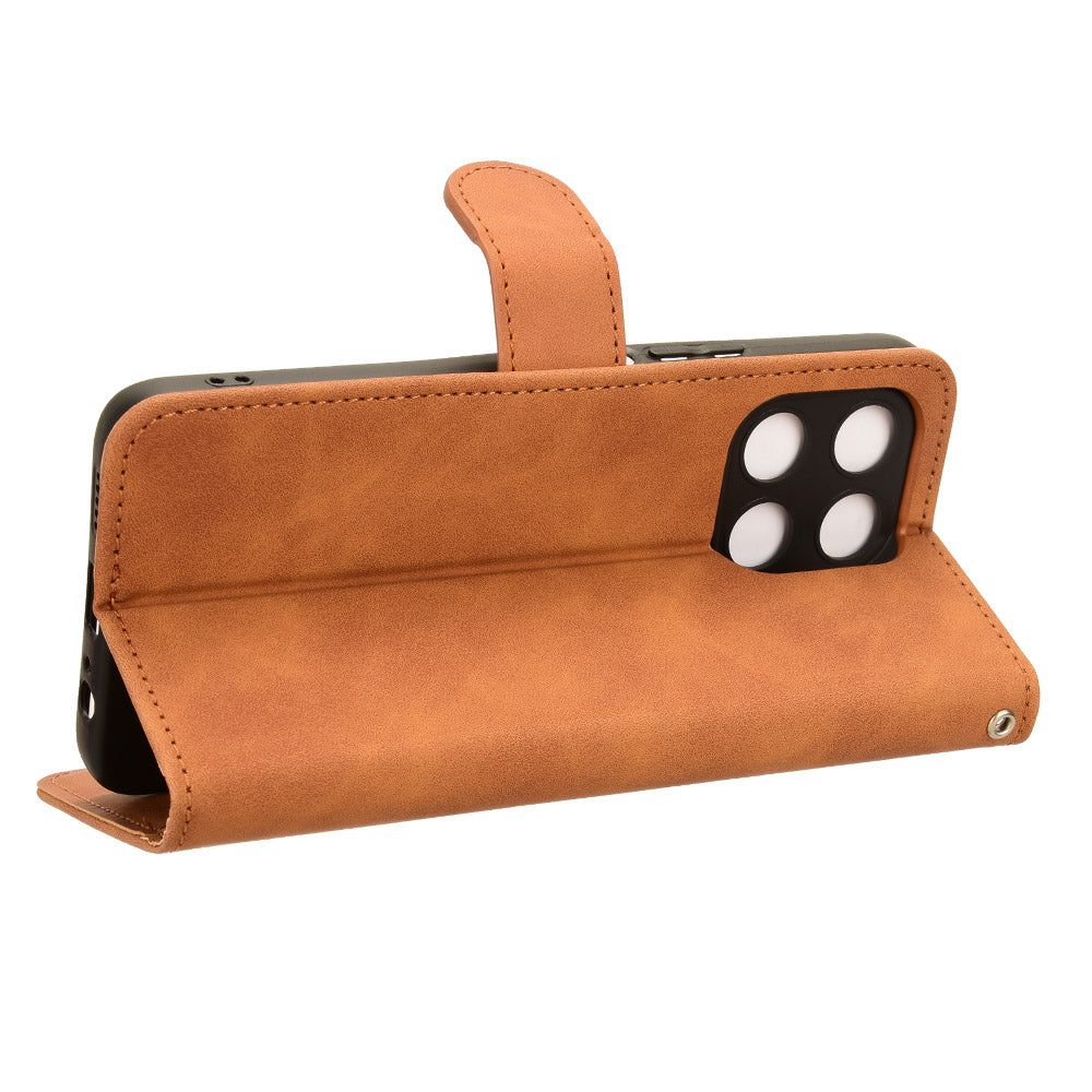 For Honor X6a 4G Case Skin-touch Leather Phone Cover with Wallet Stand