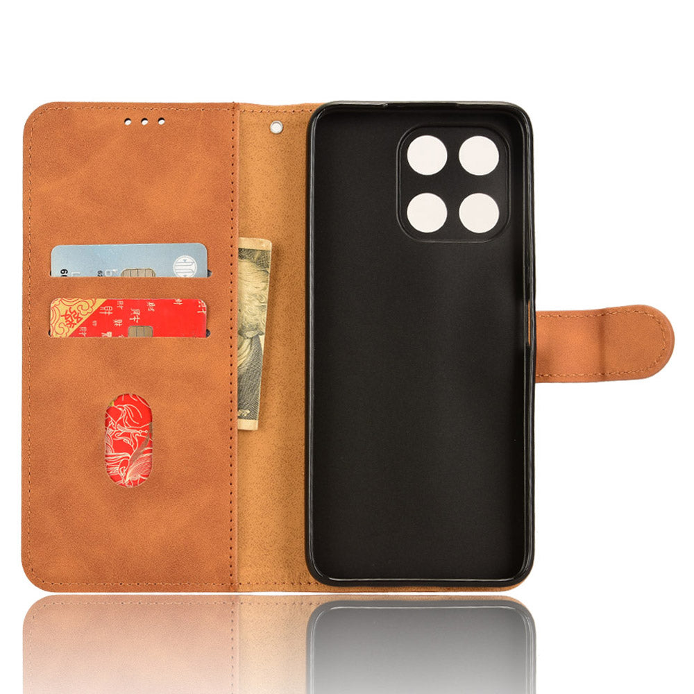 For Honor X6a 4G Case Skin-touch Leather Phone Cover with Wallet Stand