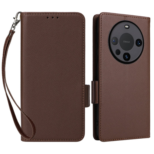 For Huawei Mate 60 Cover Litchi Texture Wallet Stand Leather Phone Case with Strap