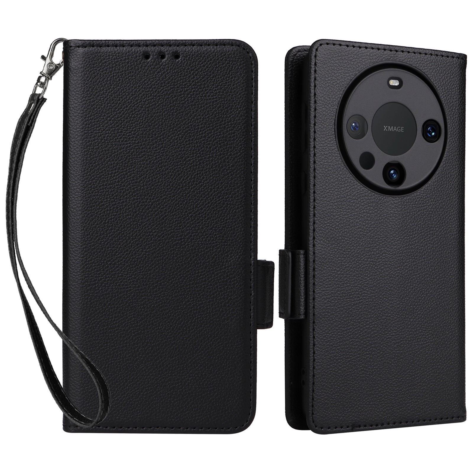 For Huawei Mate 60 Cover Litchi Texture Wallet Stand Leather Phone Case with Strap