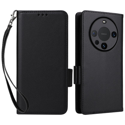 For Huawei Mate 60 Cover Litchi Texture Wallet Stand Leather Phone Case with Strap