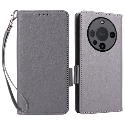 For Huawei Mate 60 Cover Litchi Texture Wallet Stand Leather Phone Case with Strap