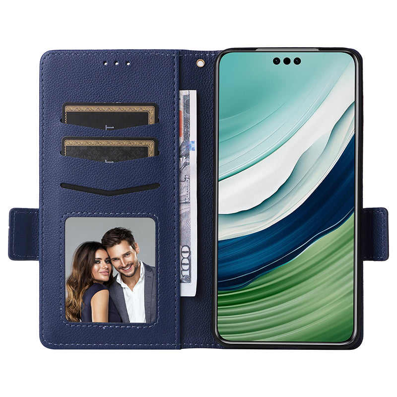 For Huawei Mate 60 Cover Litchi Texture Wallet Stand Leather Phone Case with Strap