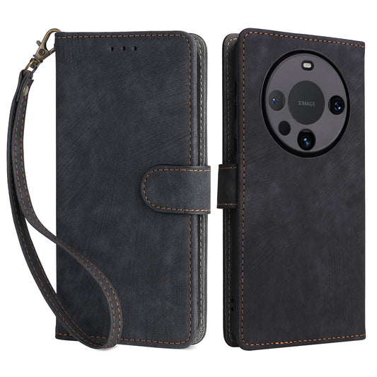 For Huawei Mate 60 Case RFID Blocking Wallet PU Leather Stand Phone Cover with Strap