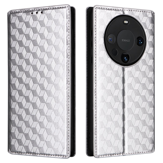 For Huawei Mate 60 Case Rhombus Imprinted PU Leather Wallet Phone Stand Cover