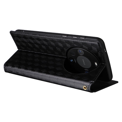 For Huawei Mate 60 Case Rhombus Imprinted PU Leather Wallet Phone Stand Cover