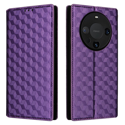 For Huawei Mate 60 Case Rhombus Imprinted PU Leather Wallet Phone Stand Cover