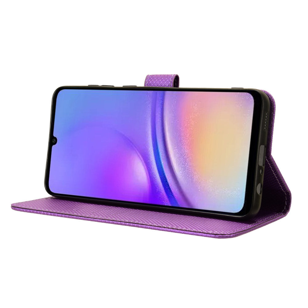 For Samsung Galaxy A05 4G Case Leather Stand Diamond Texture Protective Phone Cover