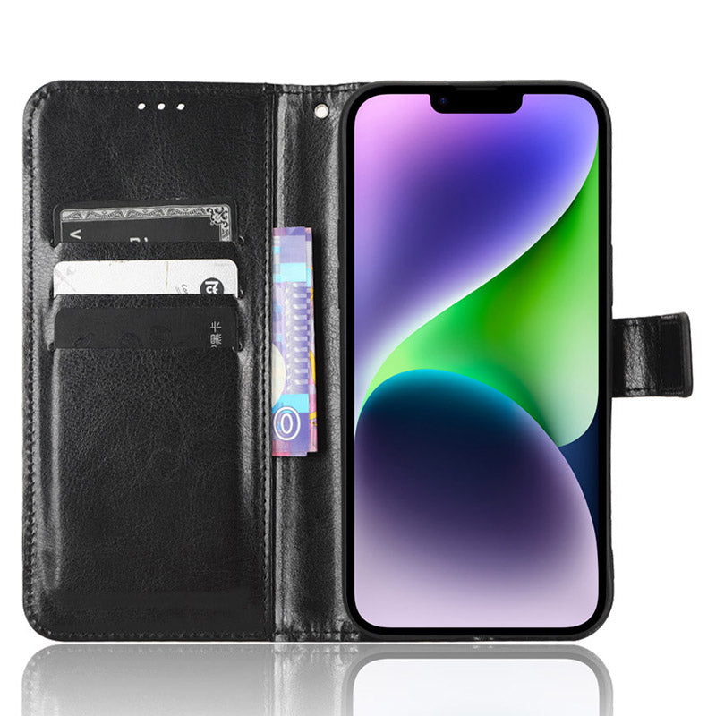 Phone Case for iPhone 15 Plus Cover Crazy Horse Texture Leather Wallet Stand Shell