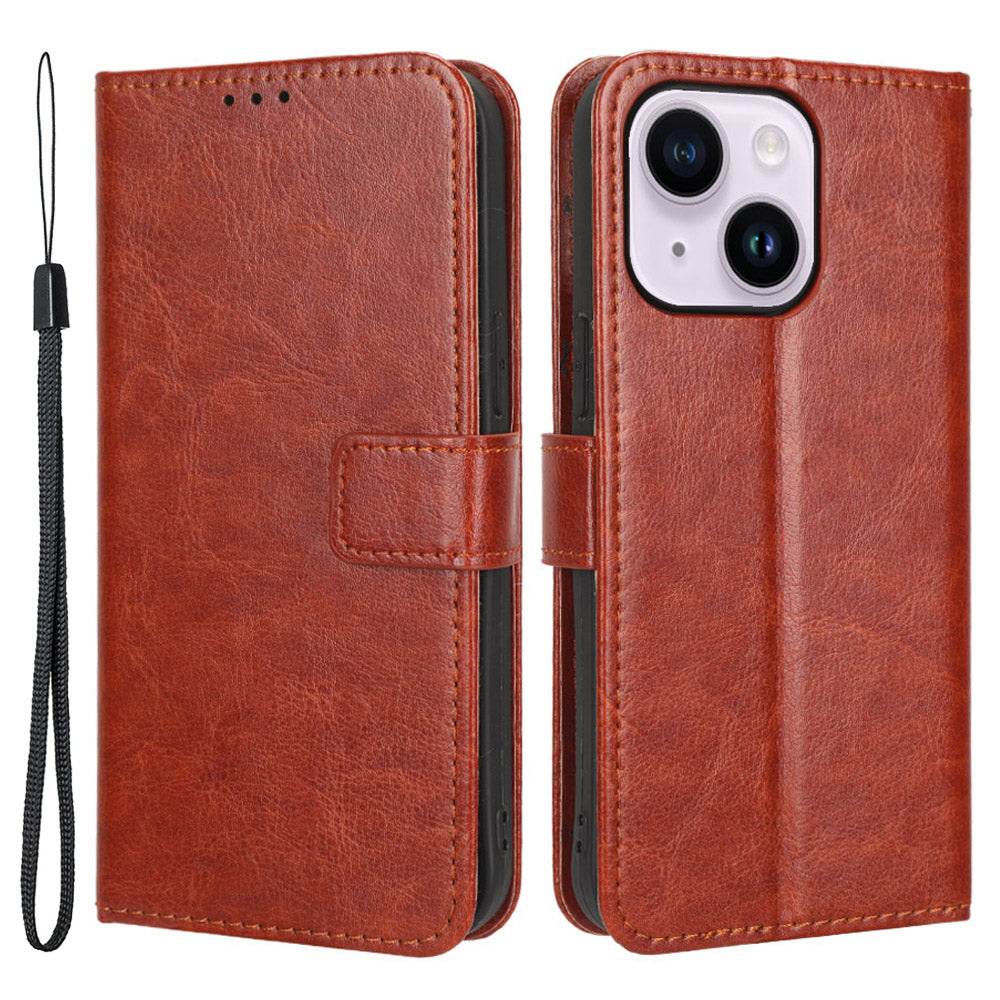 Phone Case for iPhone 15 Plus Cover Crazy Horse Texture Leather Wallet Stand Shell