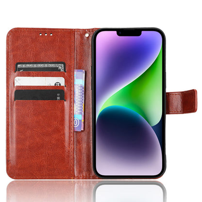 Phone Case for iPhone 15 Plus Cover Crazy Horse Texture Leather Wallet Stand Shell