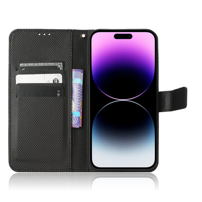 Phone Cover for iPhone 15 Pro Max Case Leather Stand Shell Diamond Texture Wallet
