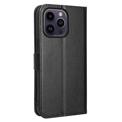 Phone Cover for iPhone 15 Pro Max Case Leather Stand Shell Diamond Texture Wallet