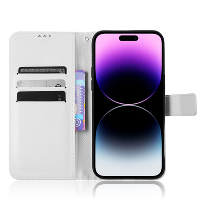 Phone Cover for iPhone 15 Pro Max Case Leather Stand Shell Diamond Texture Wallet