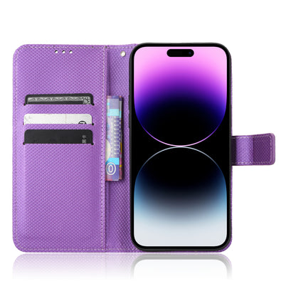 Phone Cover for iPhone 15 Pro Max Case Leather Stand Shell Diamond Texture Wallet