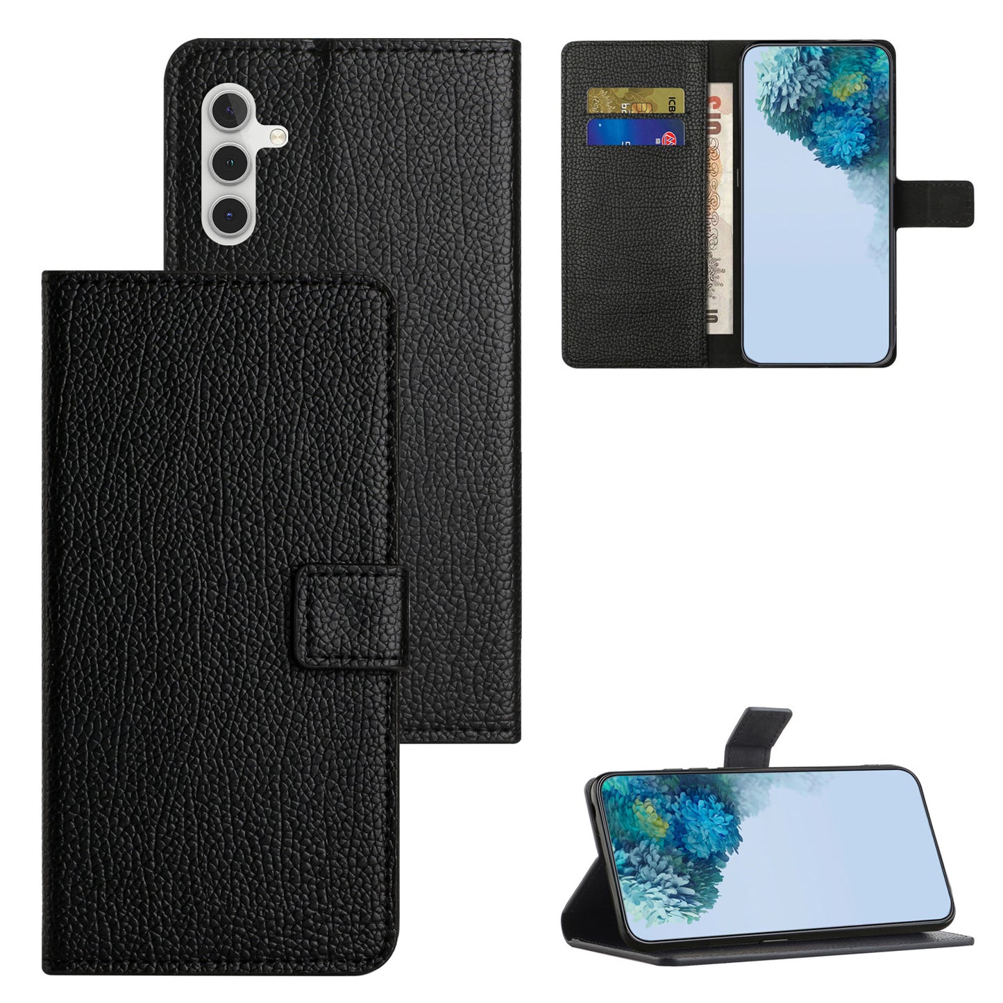 For Samsung Galaxy A05s 4G Cover Litchi Texture Leather Wallet Cell Phone Case