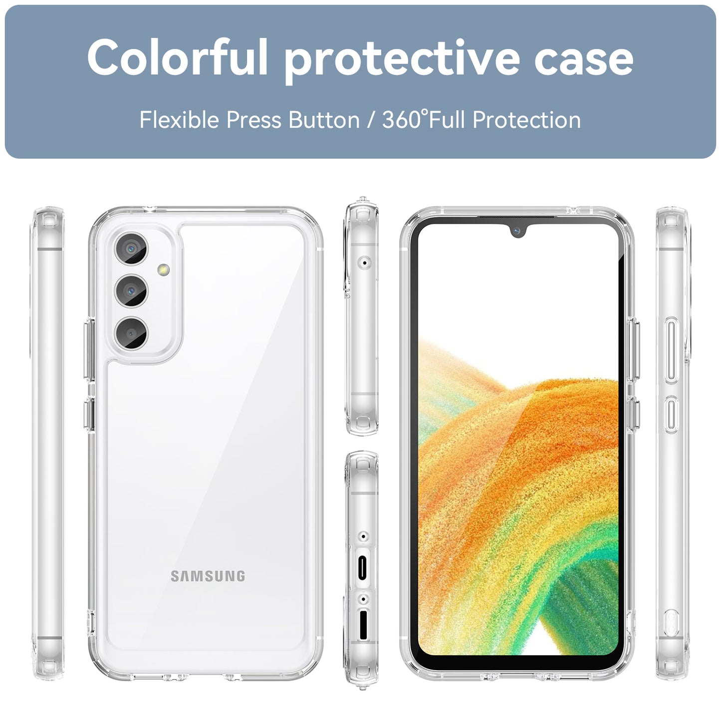 For Samsung Galaxy A34 5G Clear Case Drop-proof Four Corner Phone Cover (Big Rear Lens Hole)