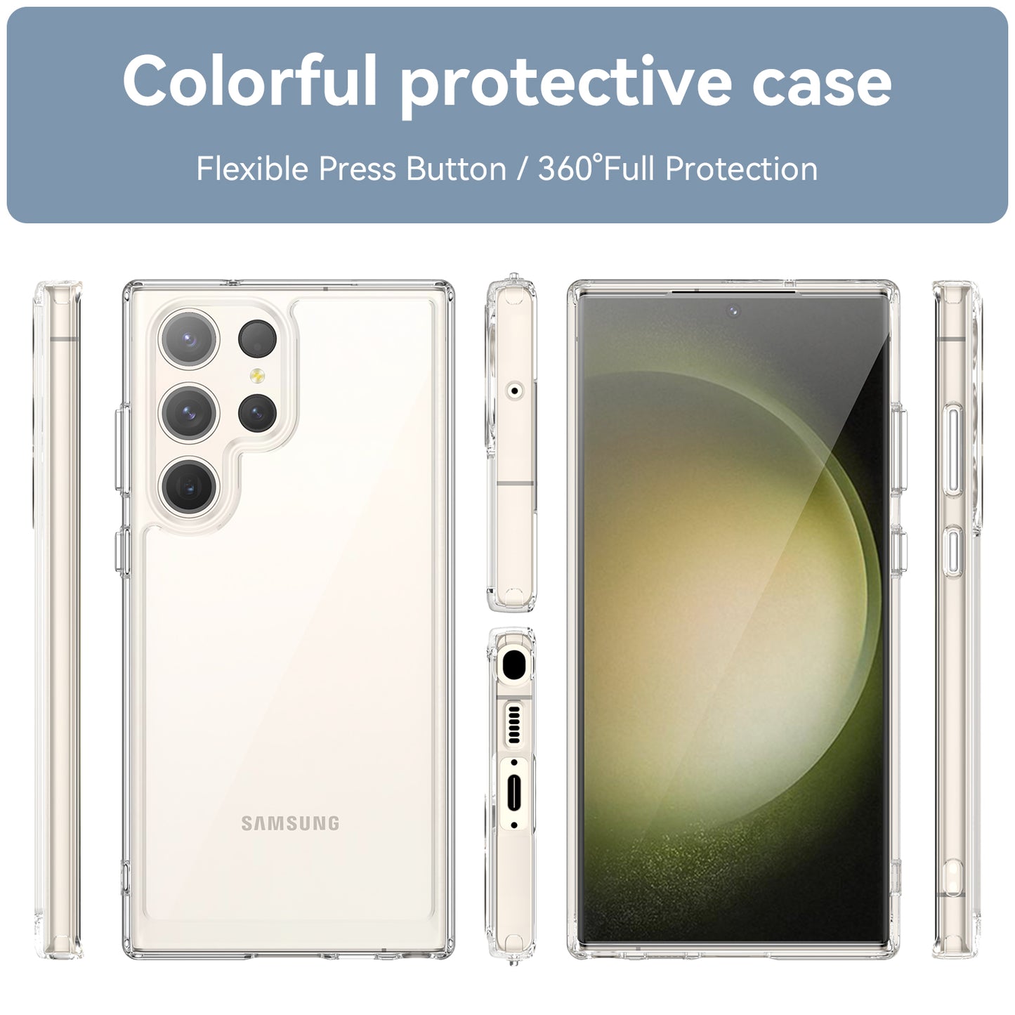 For Samsung Galaxy S23 Ultra Phone Case High Transparency TPU+Acrylic Cover (Big Rear Lens Hole)