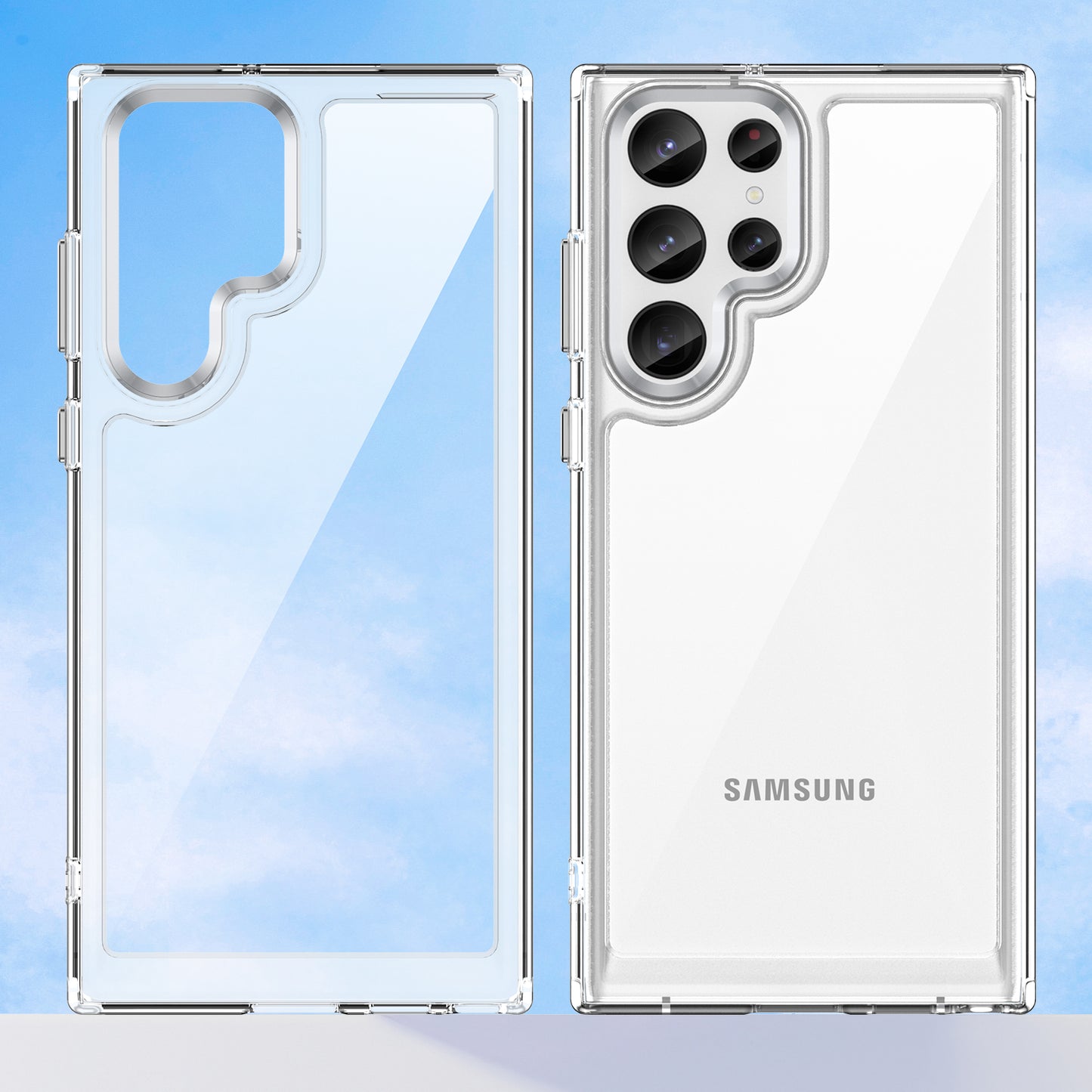 For Samsung Galaxy S22 Ultra 5G Clear Phone Case with Electroplating Buttons (Big Rear Lens Hole)