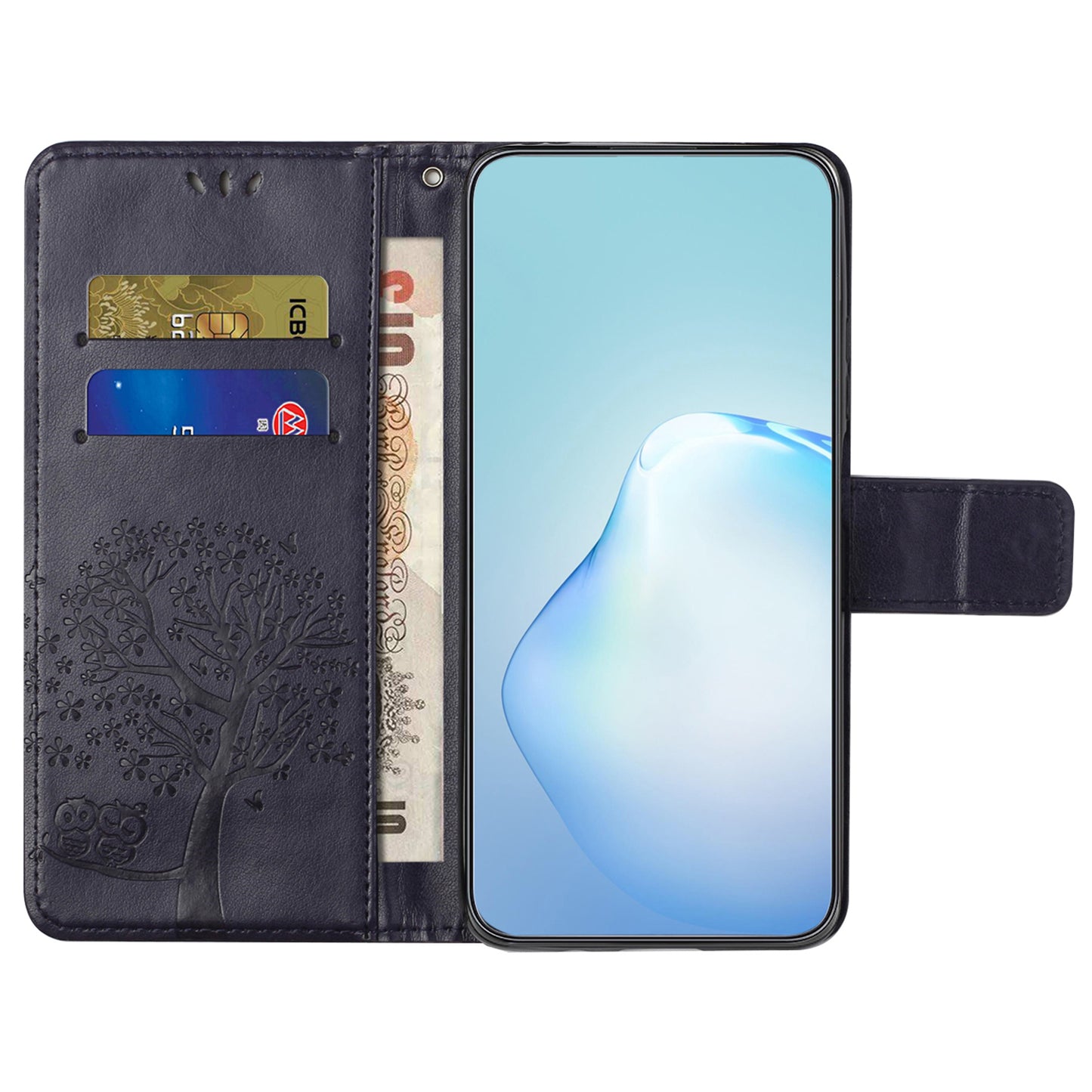For Motorola Moto G54 5G Cover Owl Tree Imprinted PU Leather Wallet Phone Case